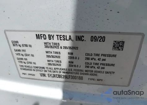 2020 Tesla Model X Long Range Dual Motor All-Wheel Drive/Long Range Plus Dual Motor All-Wheel Drive из США, поврежденный, VIN 5YJXCBE26LF300188
